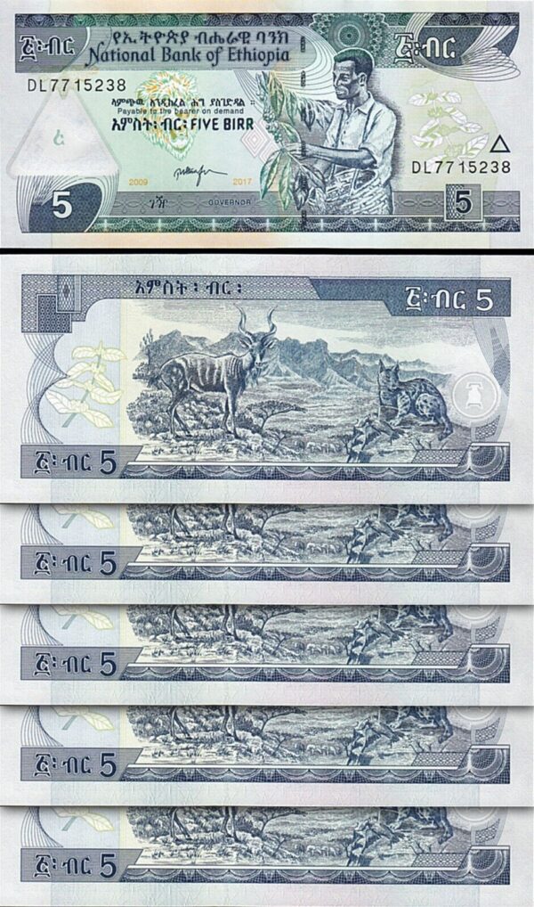 Ethiopia 5 Birr 2009 - 2017, UNC, 10 Pcs LOT, Consecutive, P-47h - Image 3