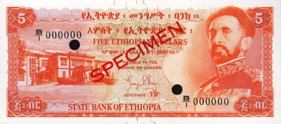 Ethiopia 5 Dollars 1961, UNC-, SPECIMEN, B/I 000000, P-19s, RARE!!