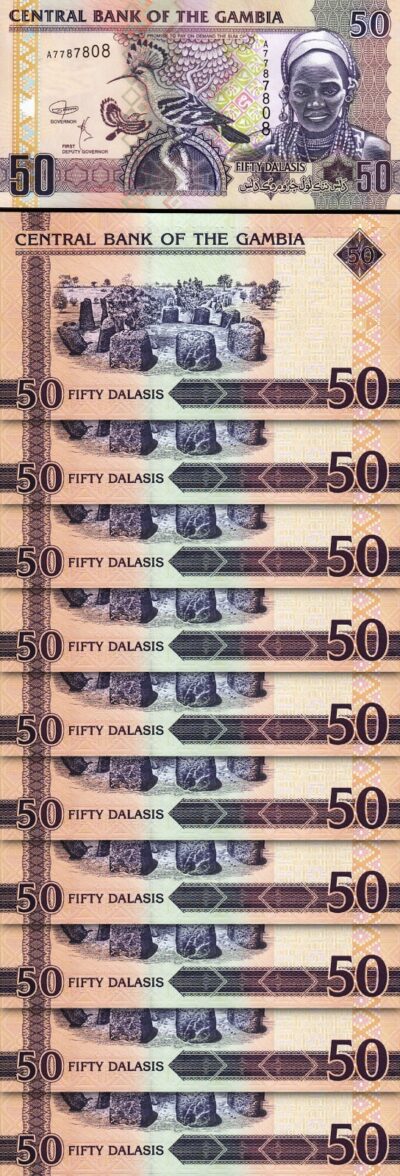 Gambia 50 Dalasis 2018, UNC, 10 Pcs LOT, Consecutive, P-28d, Prefix A