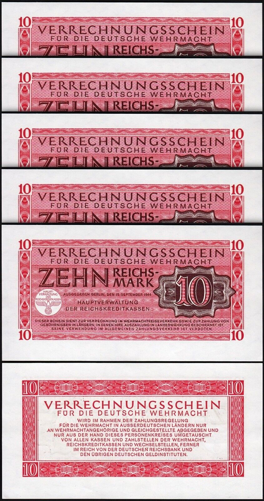 thumbnail interactive-video image 1 of Germany 5 Reichsmark 1940-1945 Banknote – UNC, Swastika, P-R138, Full Watermark 1 of 4