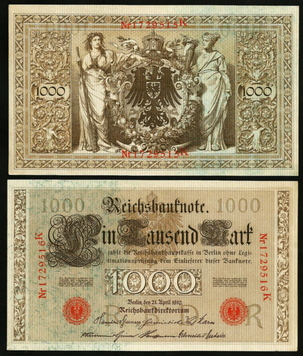 Germany 1000 Mark 1910, XF , P-44B, Red Seal – Fortumor Numismatic Center