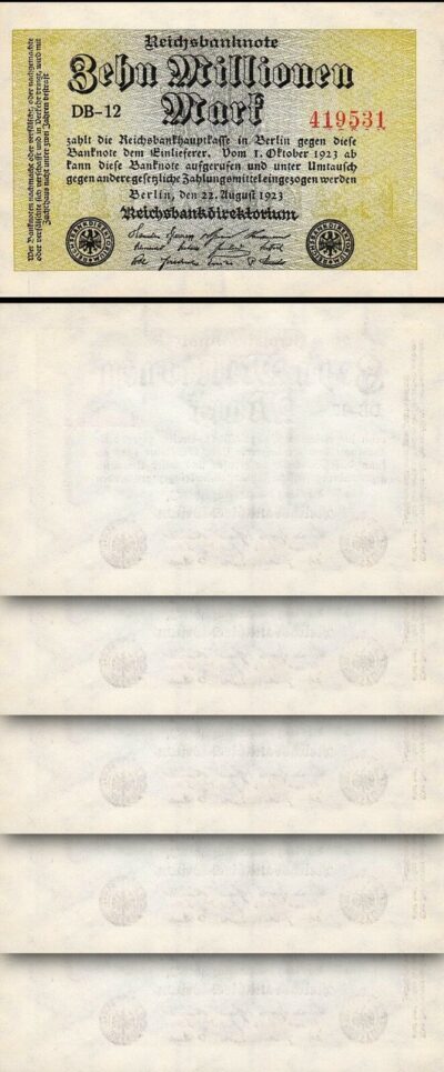 Germany 10000000 Mark 1923, XF, 5 Pcs LOT P-106a, WM: G/D in Stars