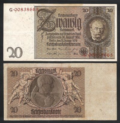 Germany 20 Reichsmark 1929, aXF , P-181b , Watermark Ornament