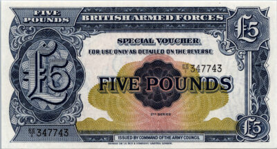 Great Britain, United Kingdom 5 Pounds 1948, RADAR 347743, UNC,Armed Force P-M23