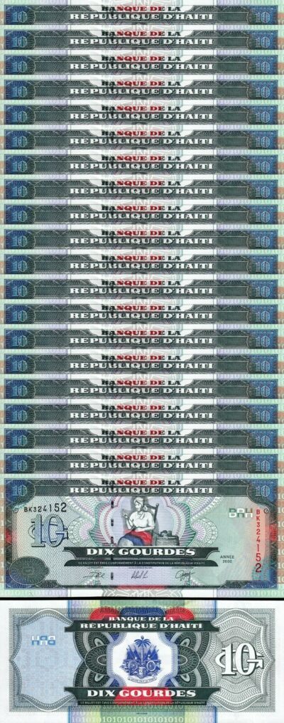 Haiti 10 Gourdes 2000, UNC, 20 Pcs LOT, P-265a, Prefix BQ