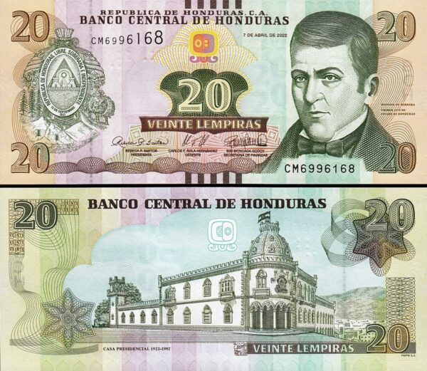 Honduras 20 Lempiras 2022, UNC, 2 Pcs PAIR, Consecutive, P-New Date, Signature - Image 3