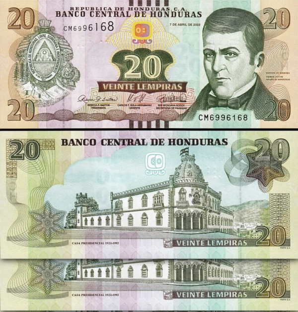 Honduras 20 Lempiras 2022, UNC, 2 Pcs PAIR, Consecutive, P-New Date, Signature