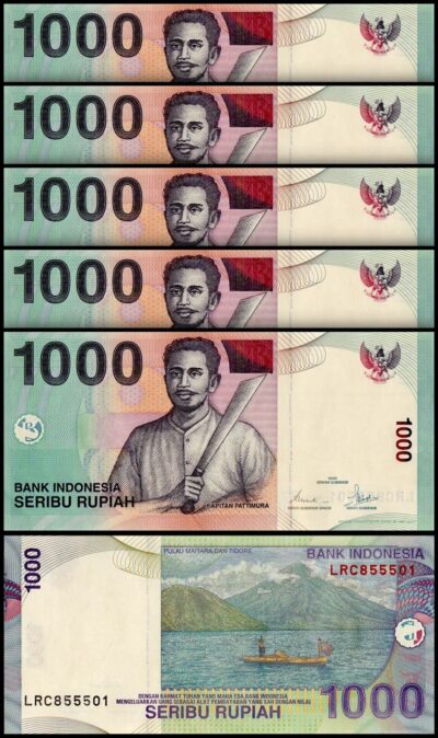 Indonesia 1000 Rupiah 2000 2007, UNC, 5 Pcs LOT, P-141h