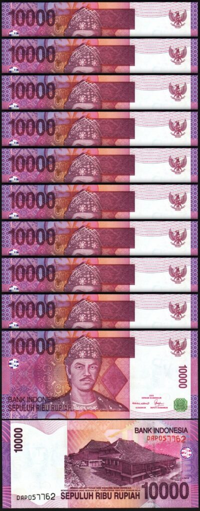 Indonesia 10000 10,000 Rupiah 2005 / 2005, UNC, 10 Pcs LOT, Consecutive, P-143a