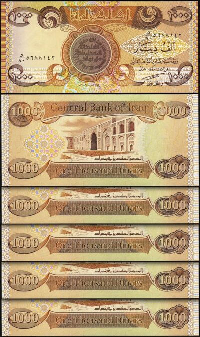 Iraq 1000 Dinars 2003, UNC, 5 Pcs LOT, Consecutive, P-93a