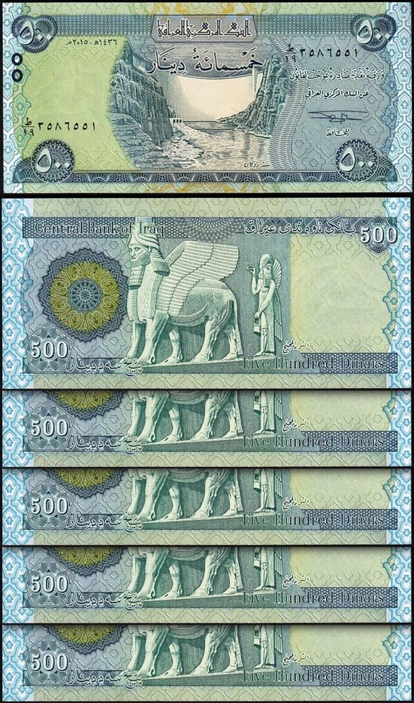 Iraq 500 Dinars 2015, UNC, 5 Pcs LOT, Consecutive, P-98A