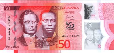 Jamaica 50 Dollars 2022 2023, UNC, RADAR 274472, Polymer, P-New