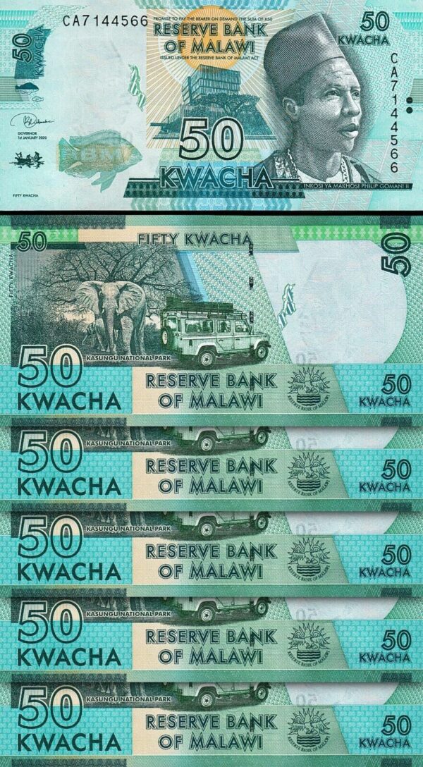 Malawi 50 Kwacha 2020, UNC, 10 PCS Lot, P-64, New Signature - Image 3