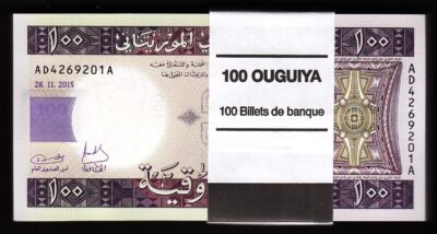 Mauritania 100 Ouguiya 2015, UNC, ½ BUNDLE, Pack of 50 PCS, Consecutive, P-16b