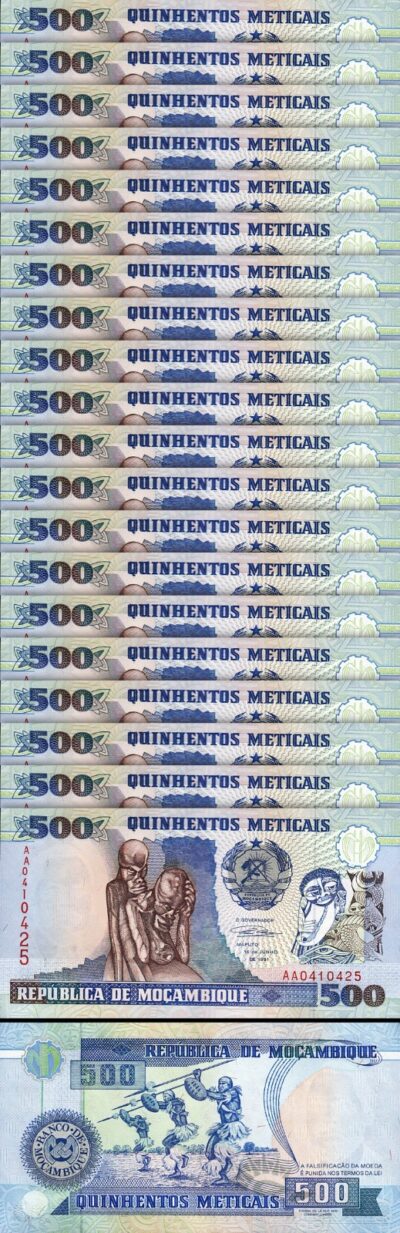 Mozambique 500 Meticais, 1991, UNC-, 20 Pcs LOT, P-134, Prefix AA