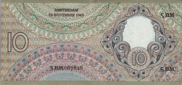 Netherlands 10 Gulden 1943, aXF, P-59 - Image 3