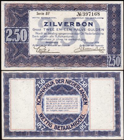 Netherlands 2 ½ Gulden Zilverbon 1938, aUNC / UNC, P-62