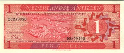 Netherlands Antilles 1 Gulden 1970, RADAR 7 Digit 0859580, UNC, P-20