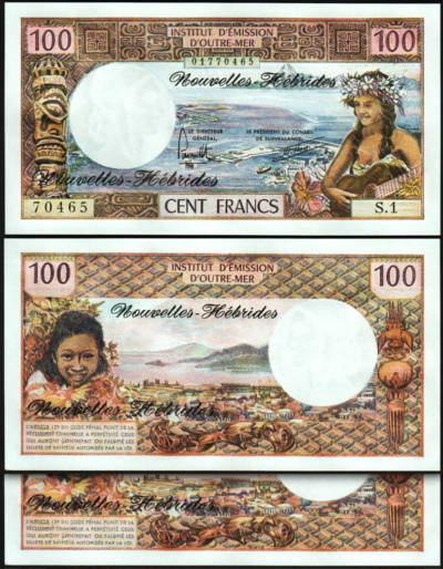 New Hebrides 100 Francs 1977, UNC, 2 Pcs PAIR, Consecutive, P-18d, Signature 3