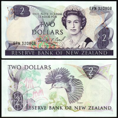 New Zealand 2 Dollars 1989 1992, AU-, P-170C, QEII