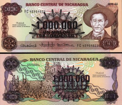 Nicaragua 1000000 (1 Million) on 1000  Cordobas (1985) 1990, UNC, P-164