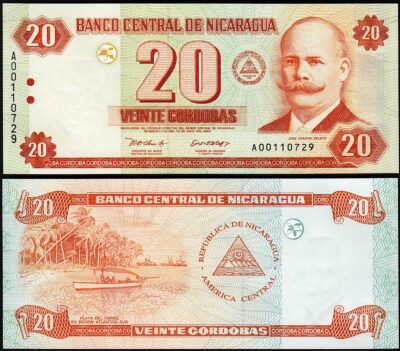Nicaragua 20 Cordobas 2002, UNC, P-192, Serie A 00