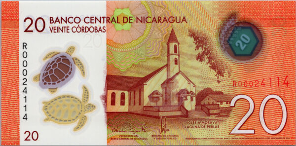 Nicaragua 20 Cordobas 2014 - 2015, REPLACEMENT R000, UNC, P-210 ,Polymer