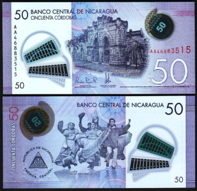 Nicaragua 50 Cordobas 2021 - 2023, UNC, Polymer, P-211. Prefix AA