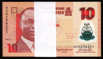 Nigeria 10 Naira 2024, UNC, ½ BUNDLE, Pack 50 Pcs,Consecutive,POLYMER,P-NEW DATE