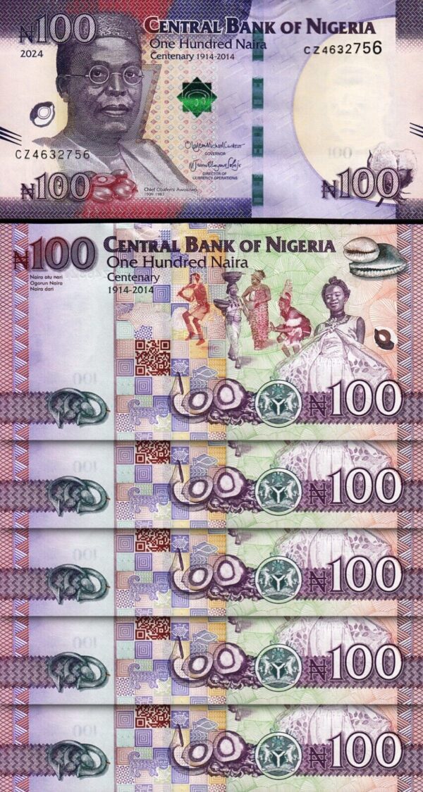 Nigeria 100 Naira 2024, UNC, 5 Pcs LOT, Consecutive, P-41,NEW SIGN