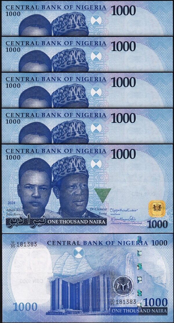 Nigeria 1000 Naira 2024, UNC, 5 Pcs LOT, P-49 NEW DATE,NEW SIGN