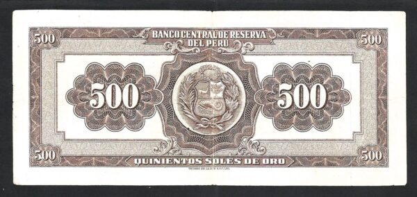 Peru 500 Soles de Oro 1963, VF, P-87, With Pinholes - Image 3