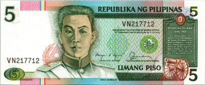 Philippines 5 Piso 1985-1994, RADAR 217712, UNC, P-168