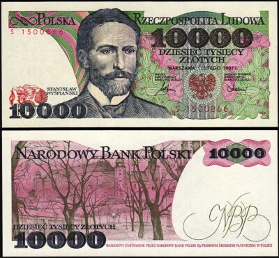 Poland 10000 Zloty 1987, UNC, P-151a, S.Wyspianski, Different Prefixes