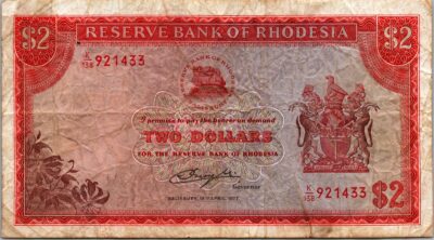 Rhodesia 2 Dollar 24 May 1977, VF, P-35b, Circulated