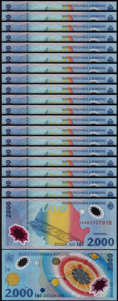Romania 2000 Lei 1999, UNC, 20 Pcs LOT, Consecutive, POLYMER, P-111