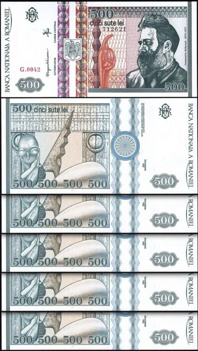 Romania 500 Lei 1992, UNC, 5 Pcs LOT,  P-101