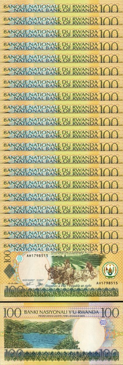 Rwanda 100 Francs 2003, UNC, 20 Pcs LOT, Consecutive, P-29b