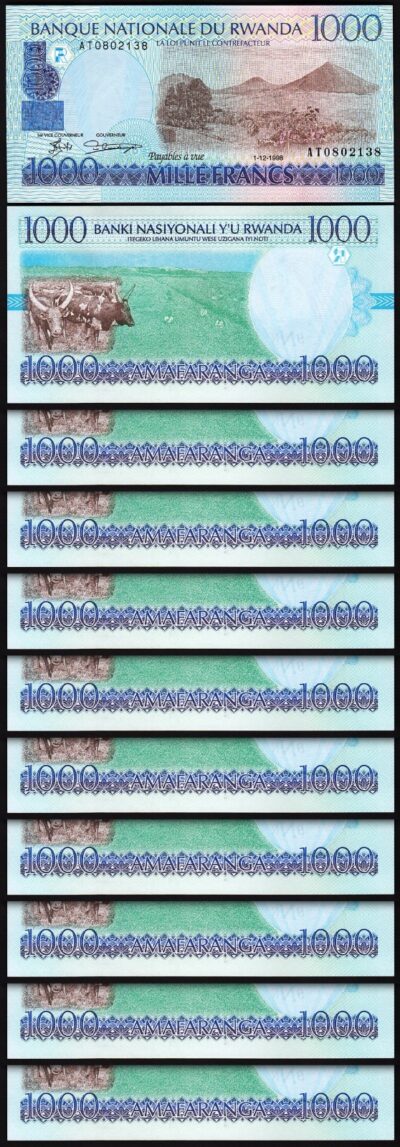 Rwanda 1000 Francs 1998, UNC, 10 Pcs LOT, Consecutive, P-27