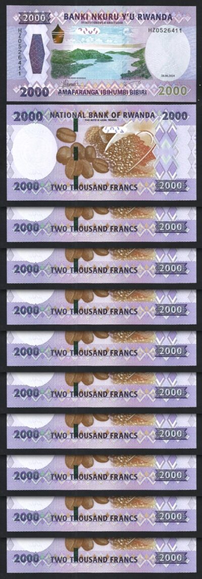 Rwanda 2000 Francs 2024, UNC, 10 Pcs LOT, Consecutive, P-44 New Design