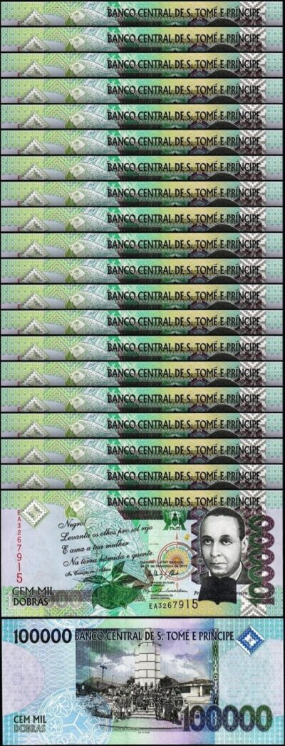 Saint Thomas 100000 100,000 Dobras 2013, UNC, 20 Pcs LOT, Consecutive, P-69
