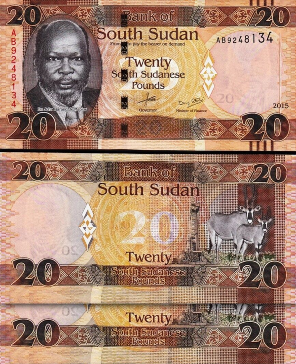 South Sudan 20 Pounds 2015, UNC, 2 Pcs PAIR, Consecutive, P-13a, Prefix AA