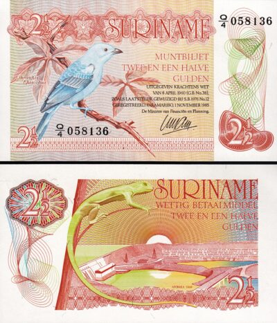 Suriname 2 1/2 , 2.5 Dollars 1978, UNC, P-118b, Large