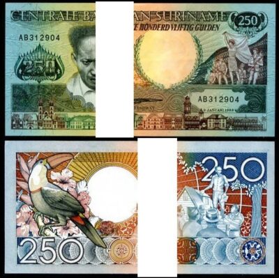 Suriname 250 Gulden 1988, UNC, BUNDLE, Pack of 100 PCS, Consecutive, P-134
