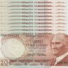 TURKEY 20 LIRA 1979 UNC BLACK SIGN 20 PCS LOT SERI - G - P 187a