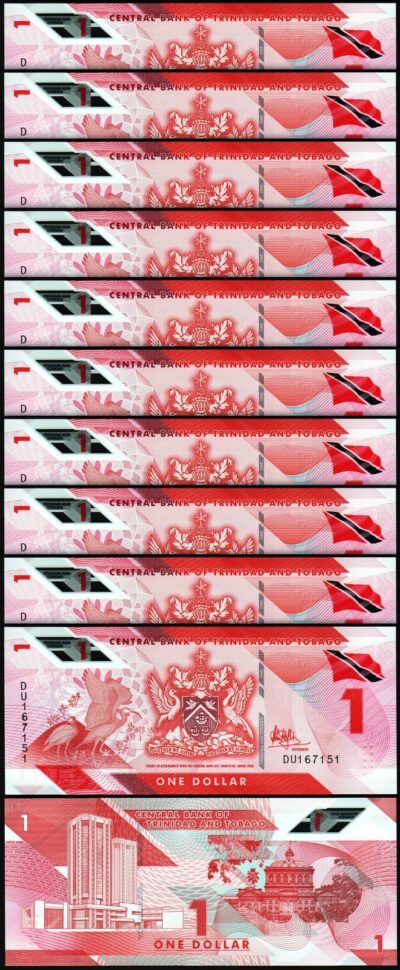 Trinidad Tobago 1 Dollar 2020 2021, UNC, 10 Pcs LOT, Consecutive,P-60 New Design