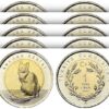 Turkey 1 Lira 2015 Ankara Angora Cat, 5 PCS LOT, Commemorative Bimetal UNC Coin