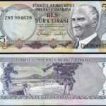 Turkey 5 Lira 1970 - 1976, UNC, 2 Pcs PAIR, REPLACEMENT, Prefix Z 95, P-185