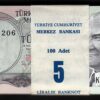 Turkey 5 Lira 1970 (1976) UNC, BUNDLE, Pack of 100 PCS, P-185, Prefix K