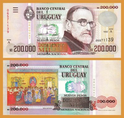 Uruguay 200000 Nuevos Pesos 1992, UNC, P-72, Serie A